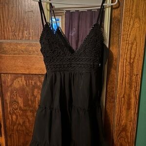 Black Crochet V-Neck Spaghetti Strap Dress
